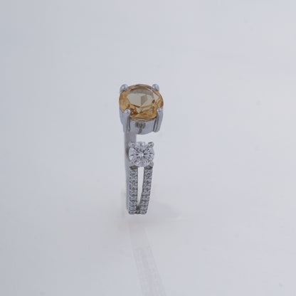 Citrine & Moissanite Ring in 925 Silver, Success & Positivity