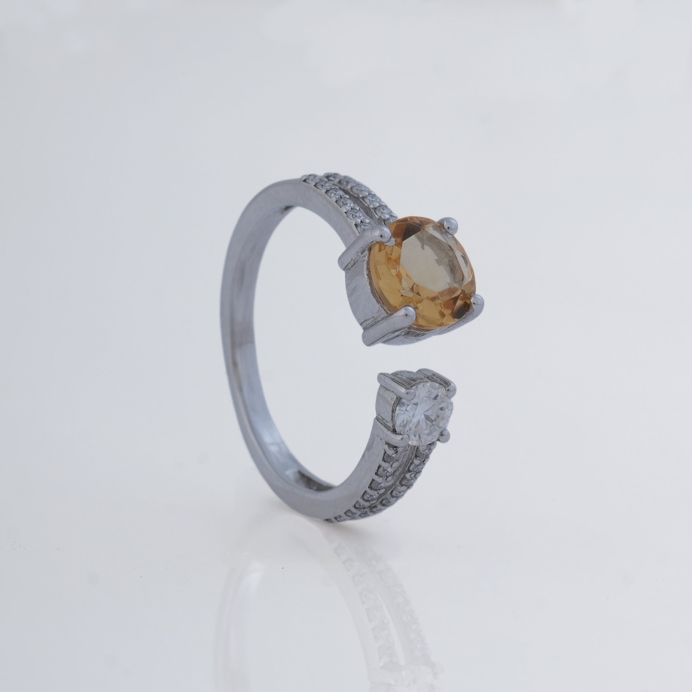 Citrine & Moissanite Ring in 925 Silver, Success & Positivity