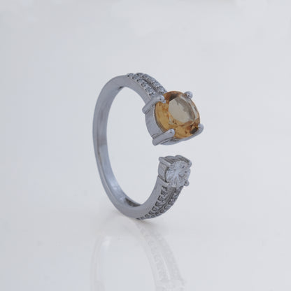 Citrine & Moissanite Ring in 925 Silver, Success & Positivity