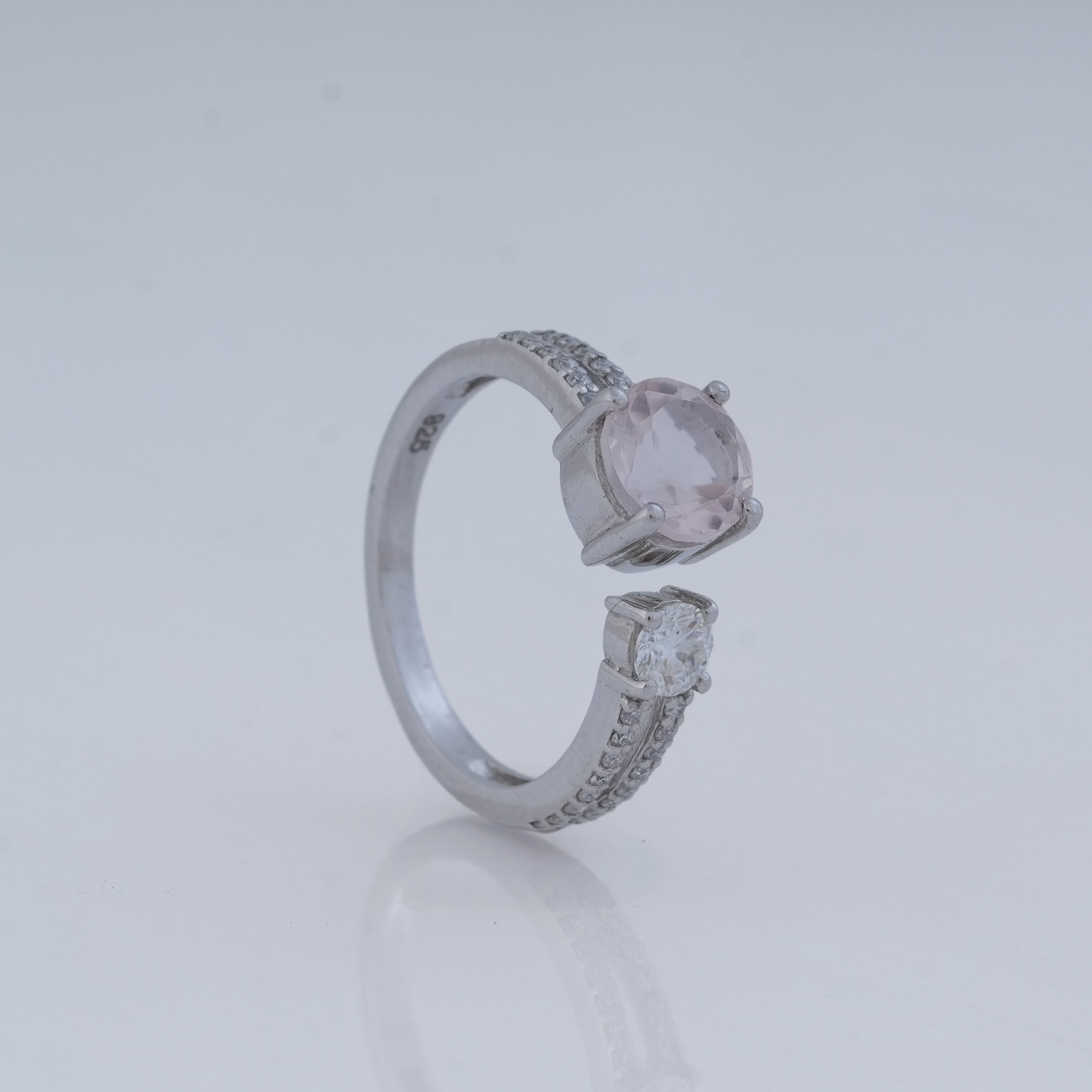 Rose Quartz & Moissanite Ring in 925 Silver, Love & Harmony