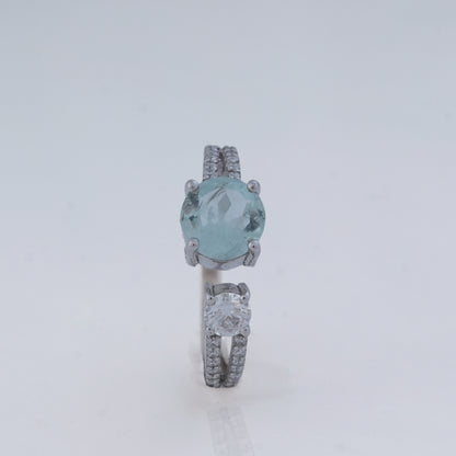 Aquamarine & Moissanite Ring in 925 Silver, Serenity & Clarity