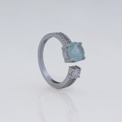 Aquamarine & Moissanite Ring in 925 Silver, Serenity & Clarity