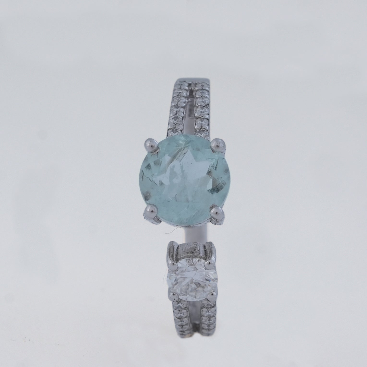 Aquamarine & Moissanite Ring in 925 Silver, Serenity & Clarity