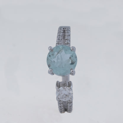 Aquamarine & Moissanite Ring in 925 Silver, Serenity & Clarity