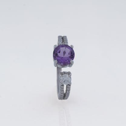 Amethyst & Moissanite Ring in 925 Silver, Peace & Spirituality