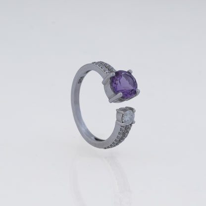 Amethyst & Moissanite Ring in 925 Silver, Peace & Spirituality