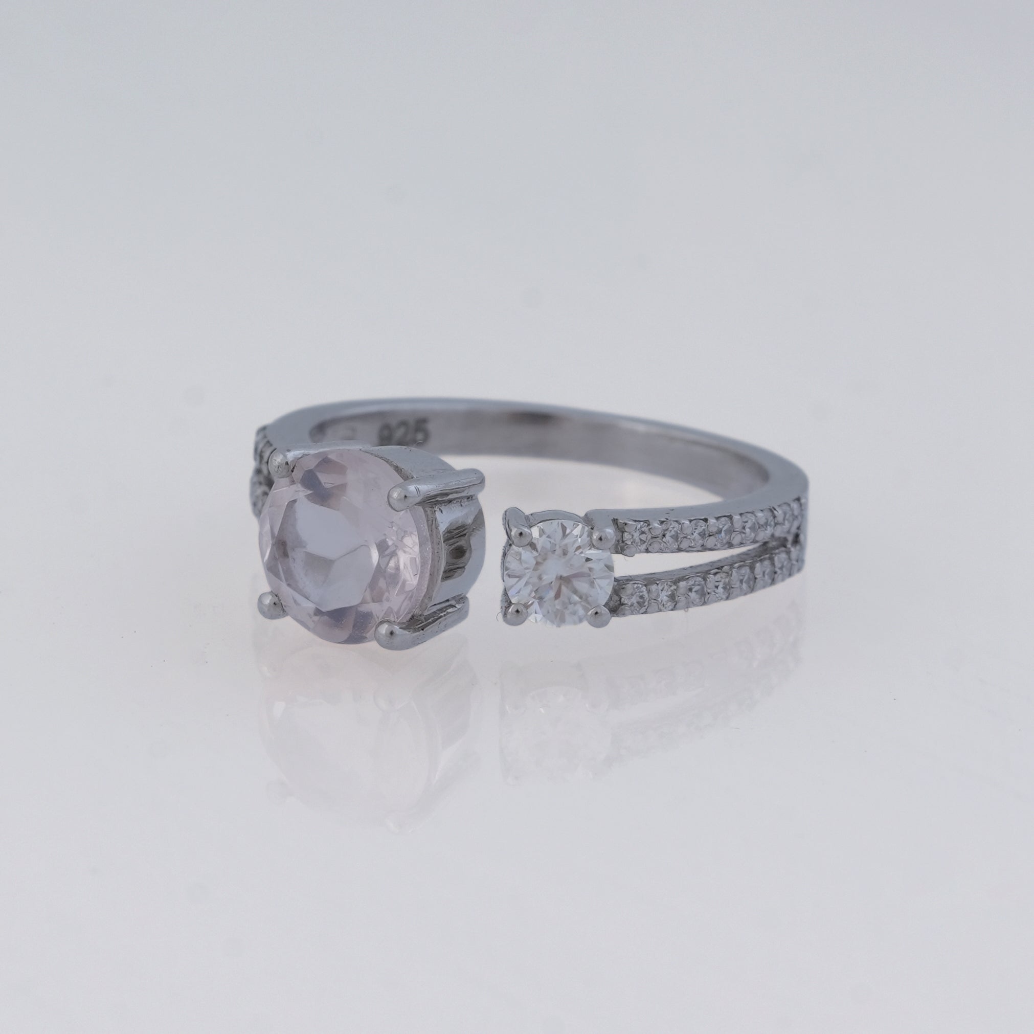 Rose Quartz & Moissanite Ring in 925 Silver, Love & Harmony