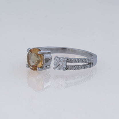 Citrine & Moissanite Ring in 925 Silver, Success & Positivity