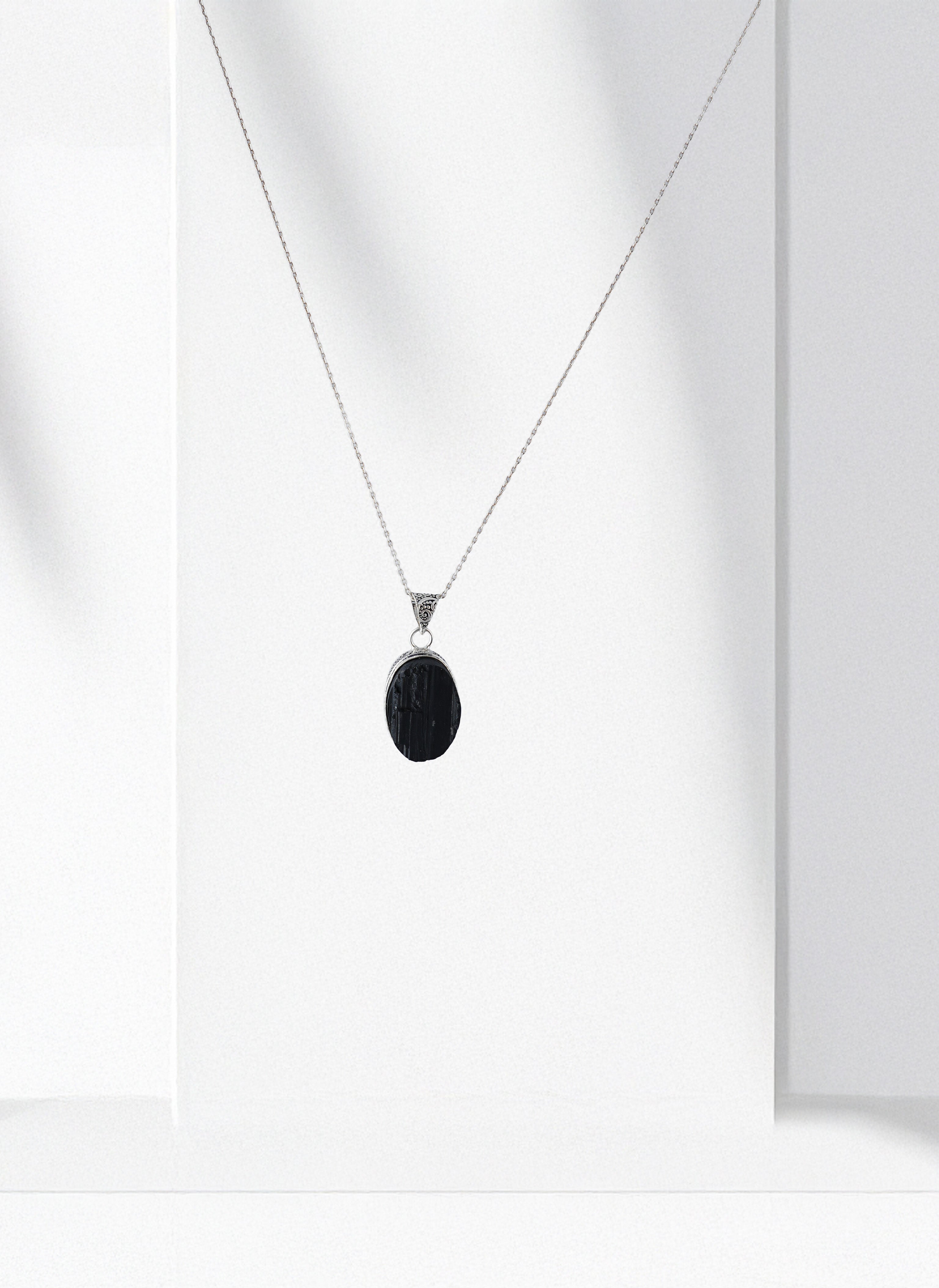 Statement Black Tourmaline Energy Shield Pendant in Metal