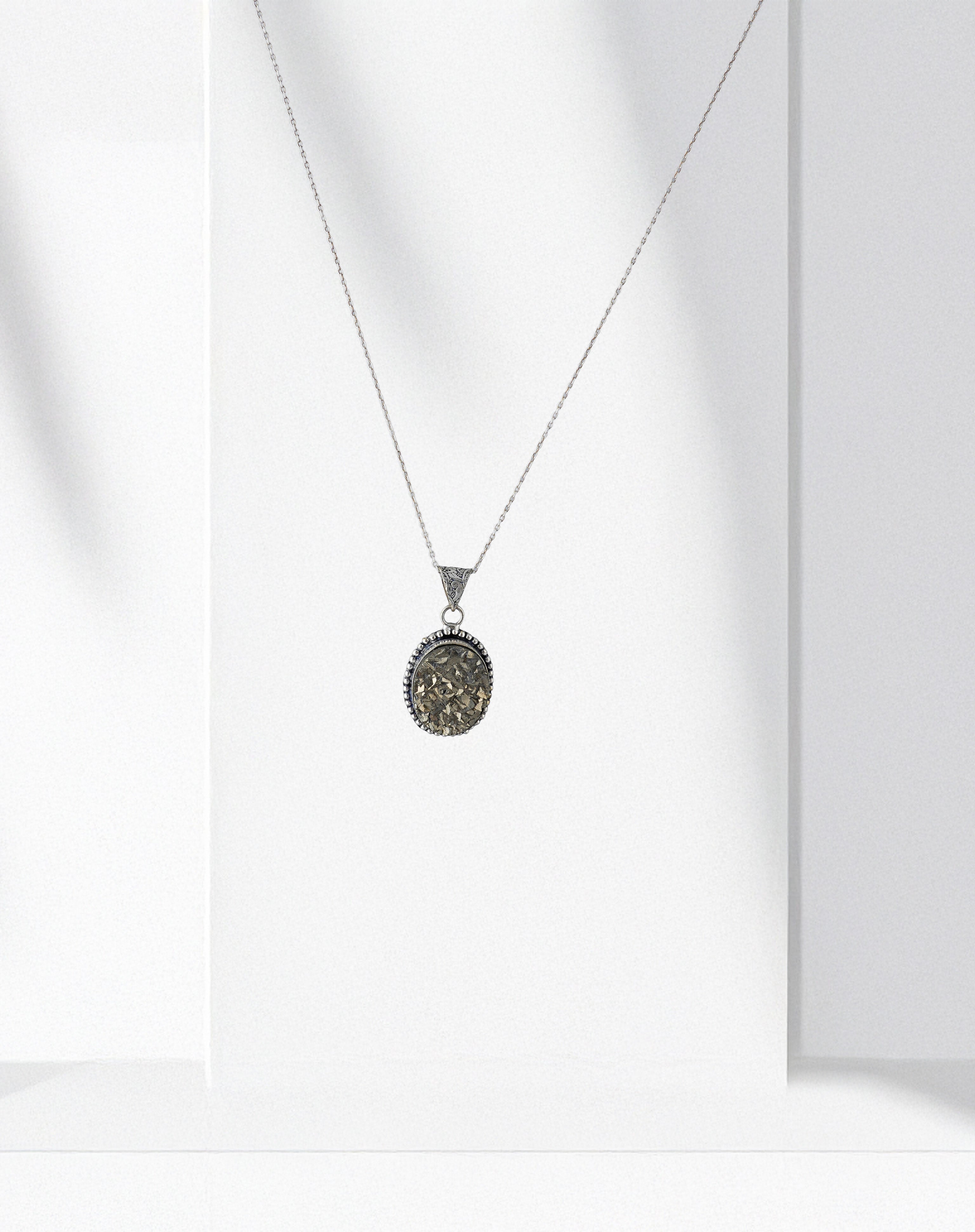 Raw Pyrite Power & Prosperity Pendant in Metal