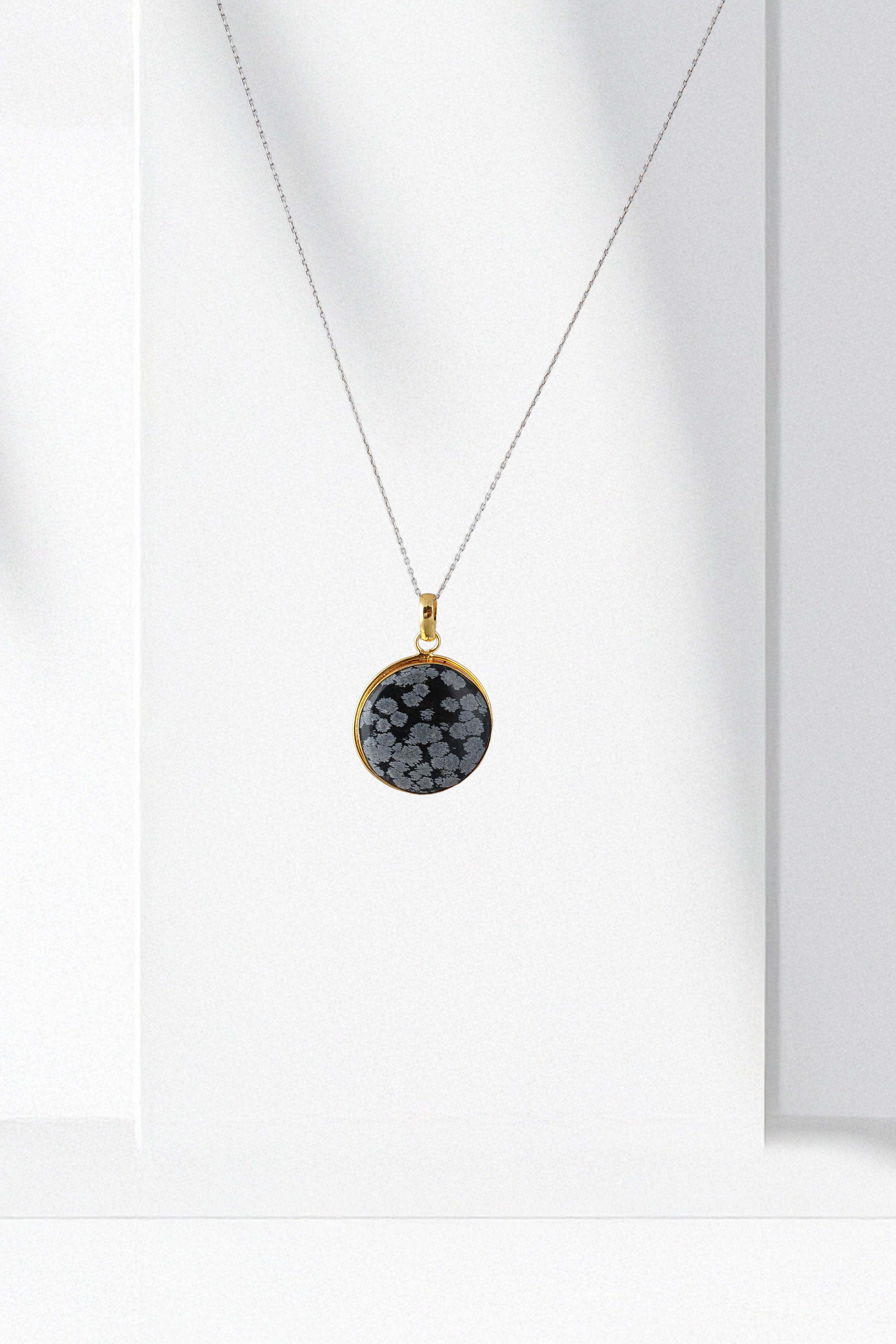 Snowflake Tourmaline Balance & Protection Pendant in Metal