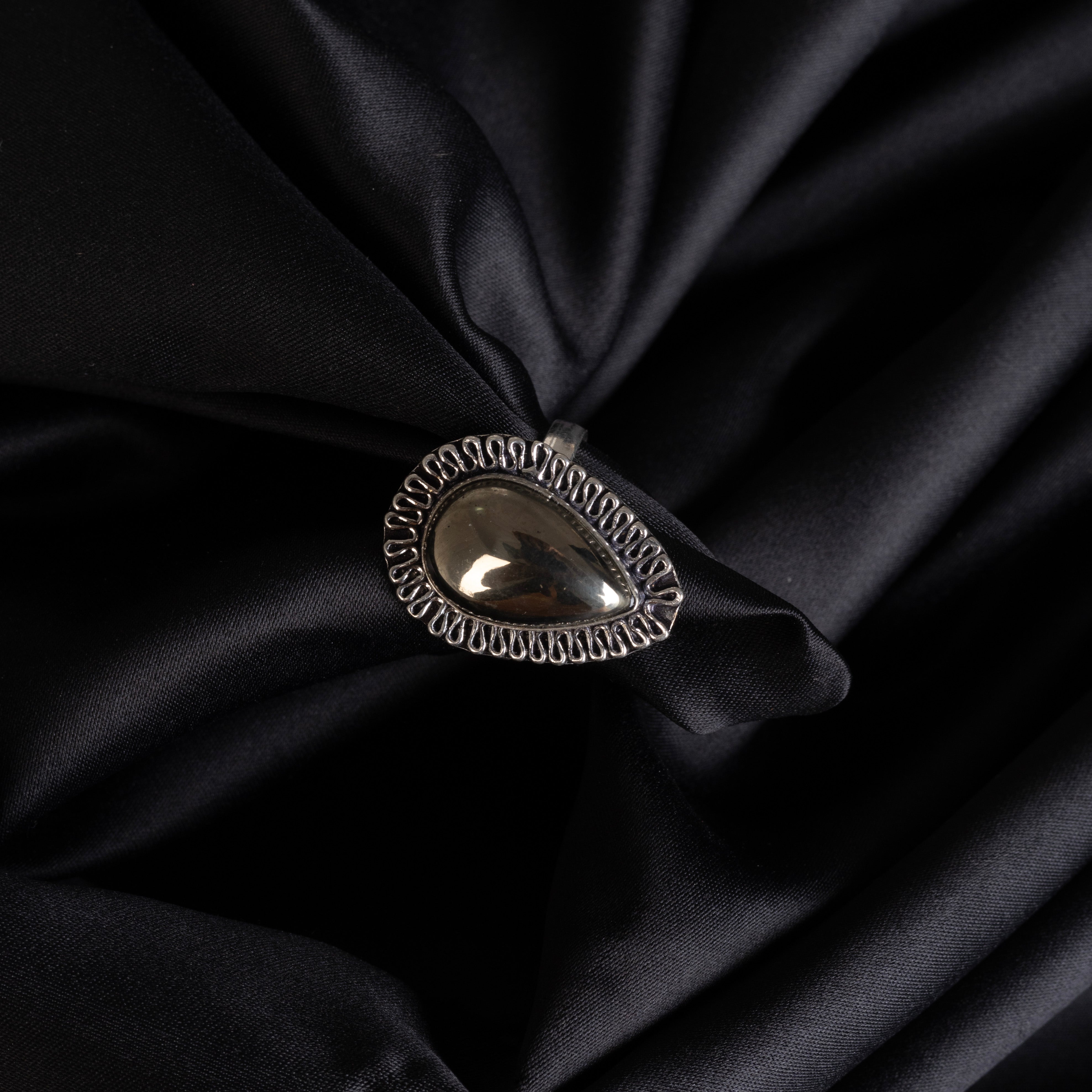 Polished Pyrite Wealth & Energy Crystal Ring in Metal