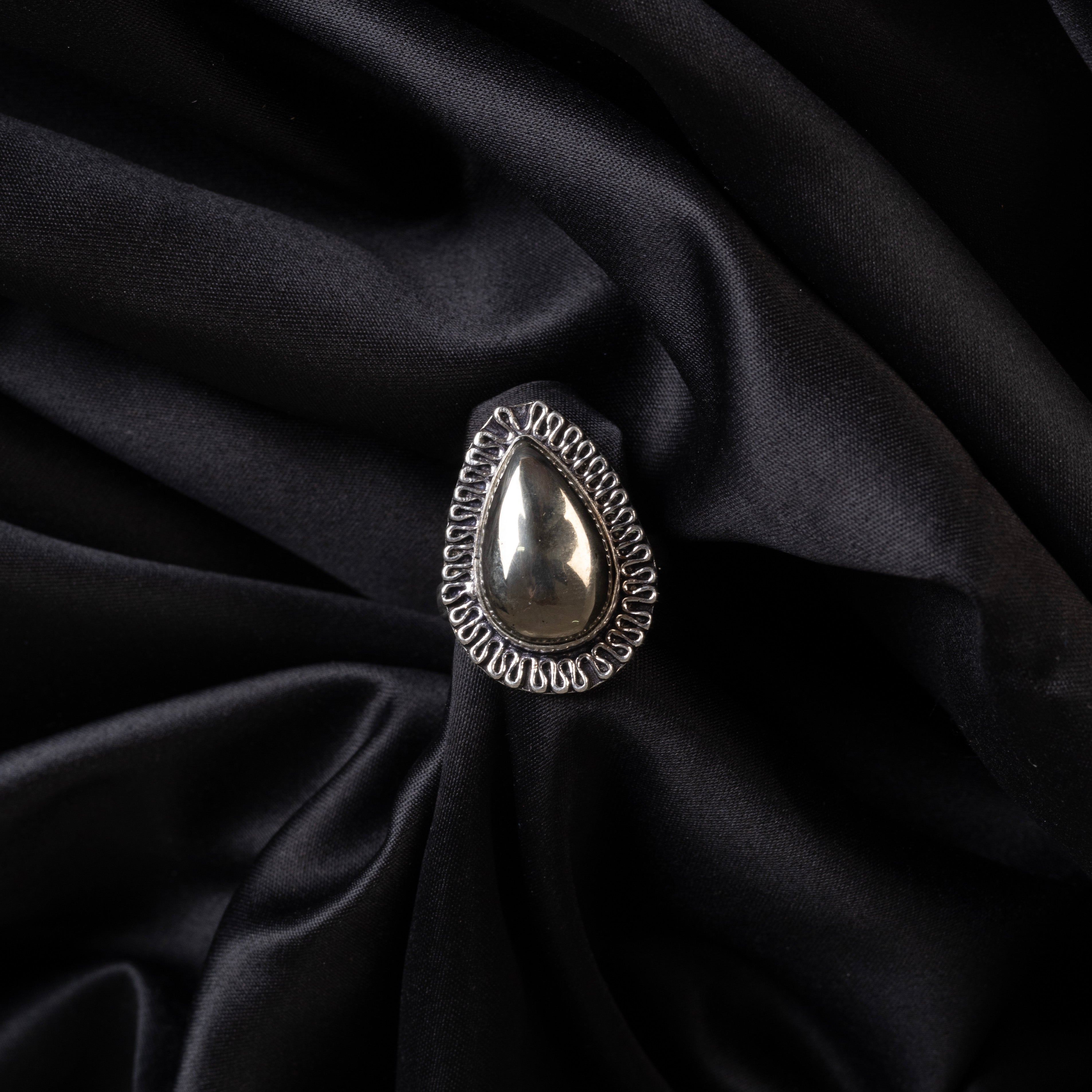 Polished Pyrite Wealth & Energy Crystal Ring in Metal