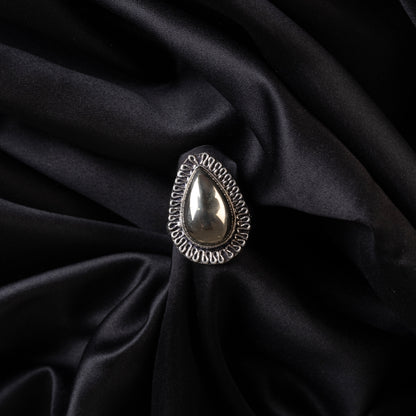 Polished Pyrite Wealth & Energy Crystal Ring in Metal
