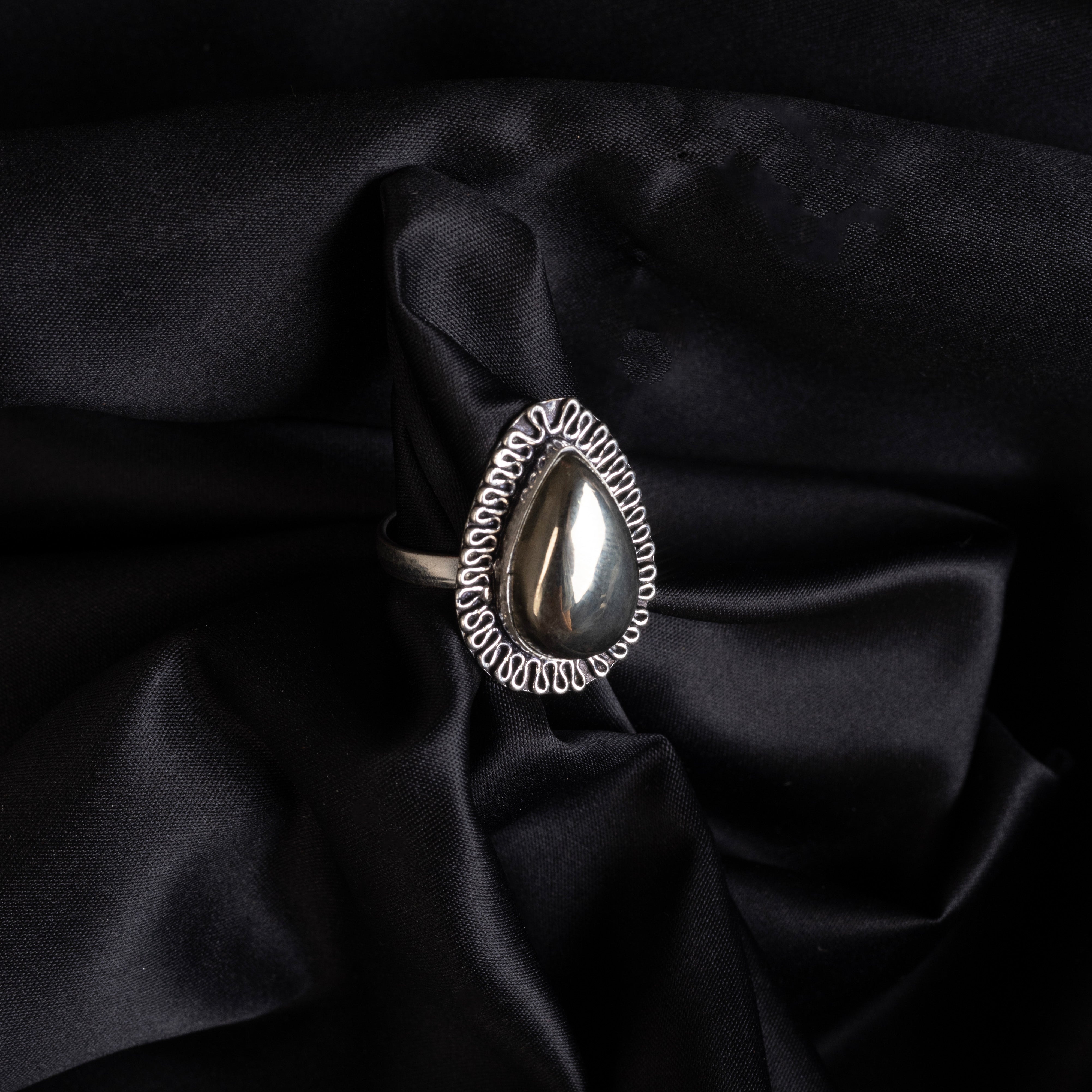 Polished Pyrite Wealth & Energy Crystal Ring in Metal