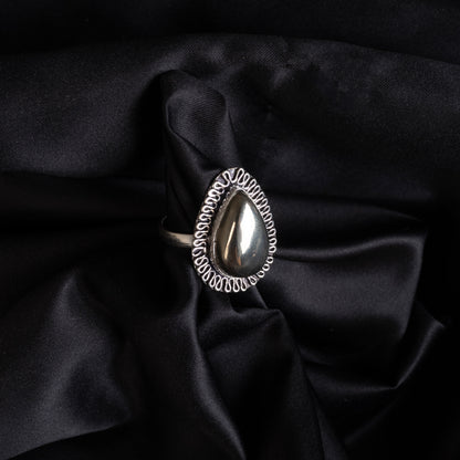 Polished Pyrite Wealth & Energy Crystal Ring in Metal